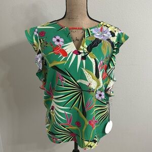 Milk & Honey Ruffle Sleeve Cutout Floral Blouse